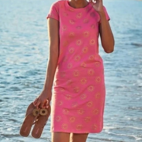 Boden Dresses & Skirts - Boden Coralie Cotton Knit Dress Pink with Gold Suns Size 14L